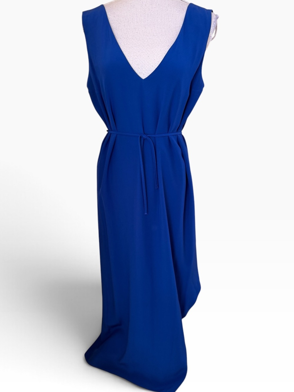 Reiss Cobalt Blue V-Neck Sleeveless Asymmetrical Maxi Dress with Train 8